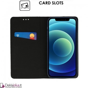 Telone atverčiamas gėlėtas dėklas - juodas su žaliu (Apple Iphone 12 Mini)